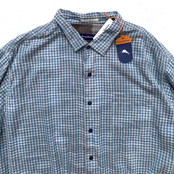 Tommy Bahama Nwt Dual Lux Gingham Pebble Grey Blue BT317520 Shirt 3XB - Picture 4 of 5